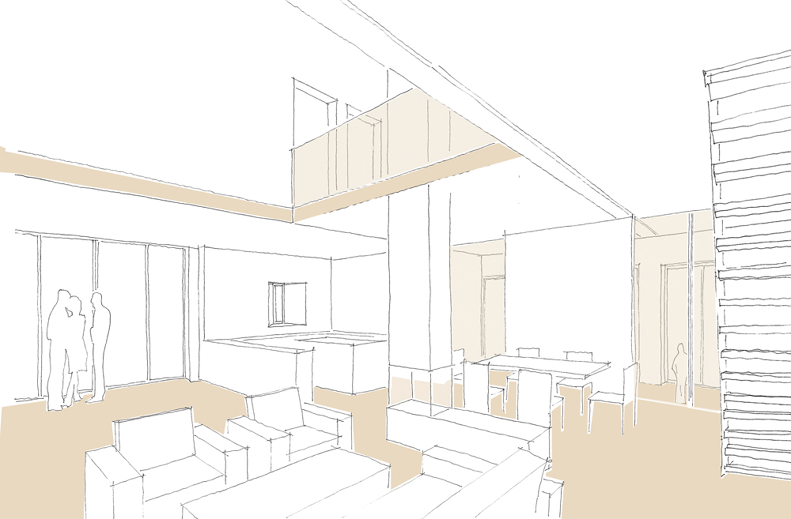 nnenansicht eines Scheunenumbaus mit Wohn- und Essbereich 