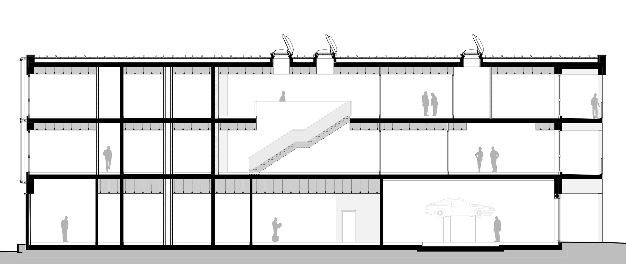 Grundriss des Obergeschosses mit Büroflächen und offenen Arbeitsbereichen