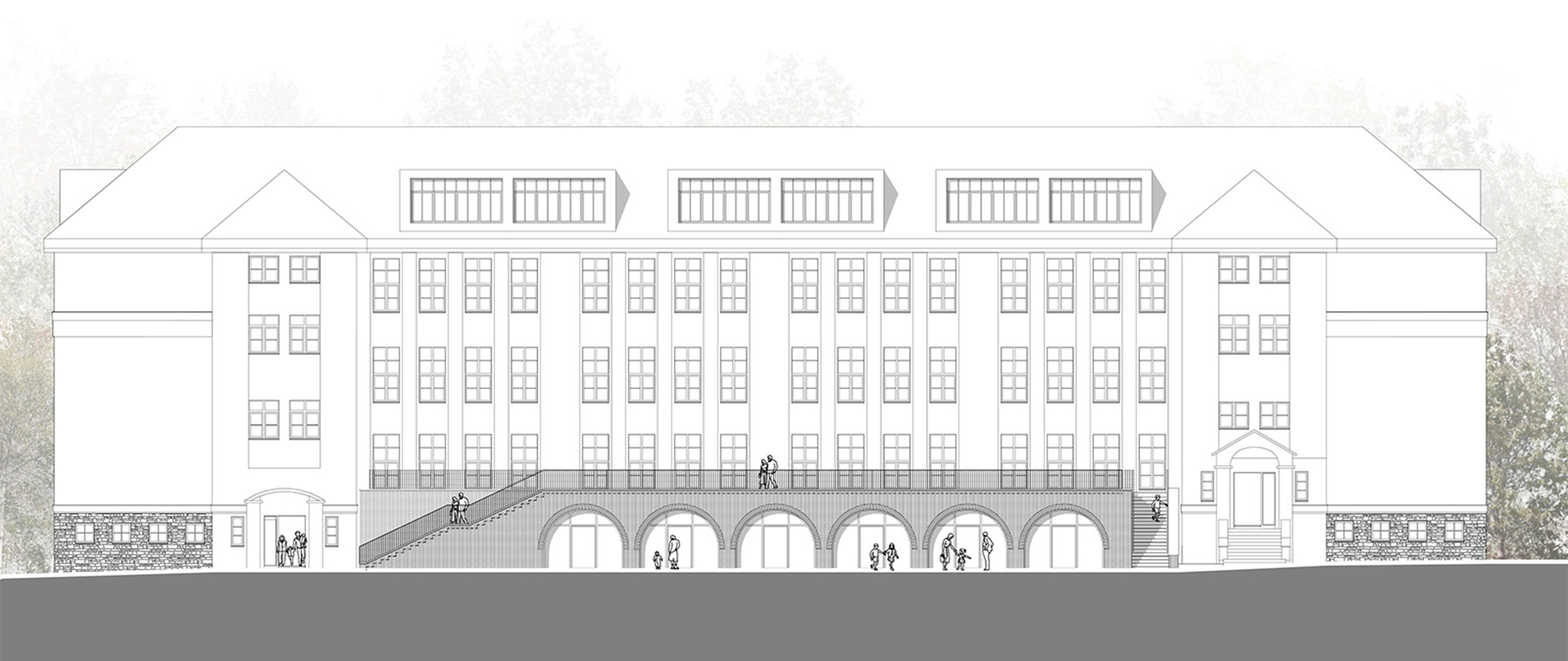 Ansicht der GGS Hölterschule mit Erweiterungsbau und Treppenanlage