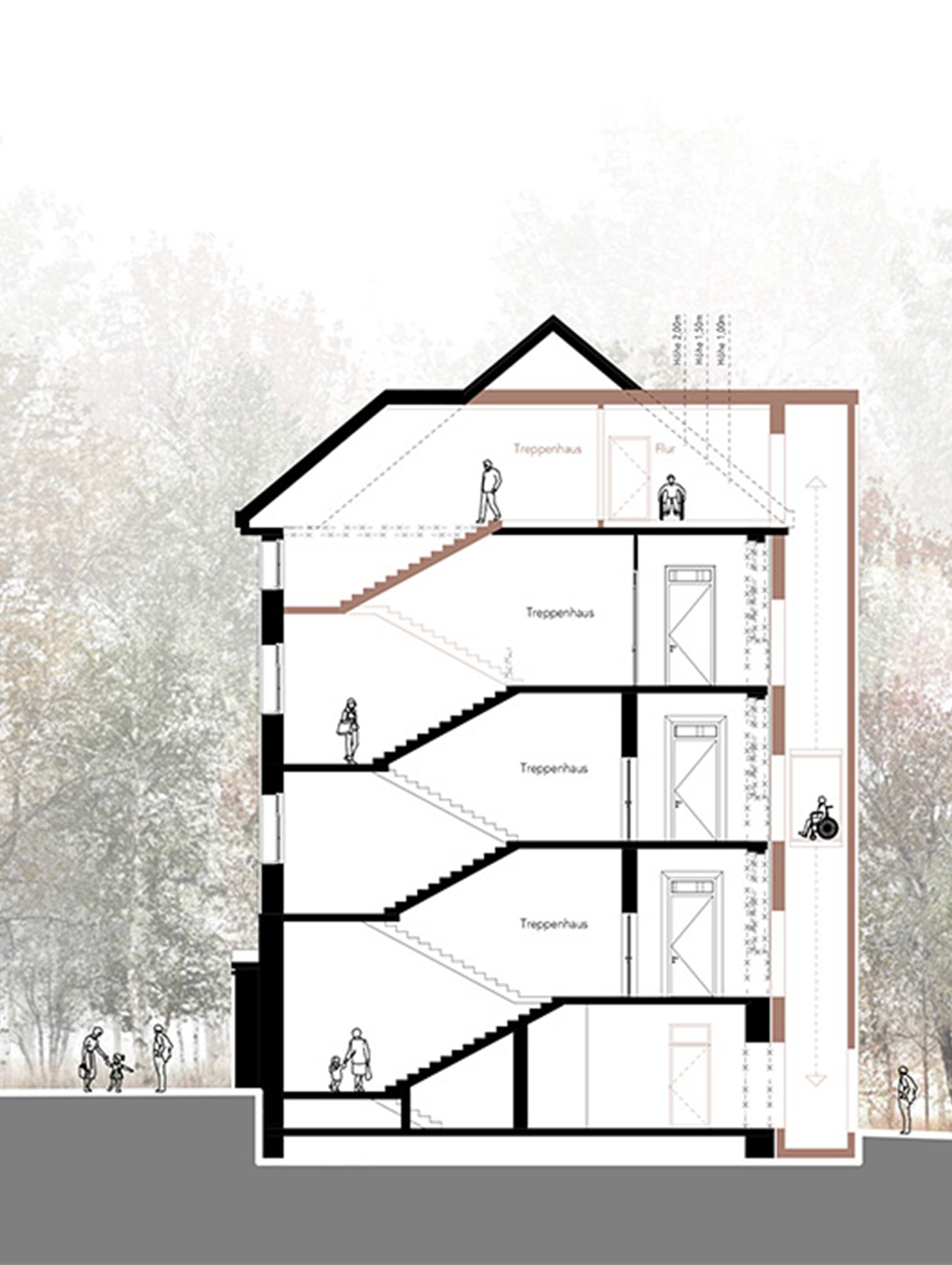 Querschnitt durch den Neubau der GGS Hölterschule mit Raumaufteilung