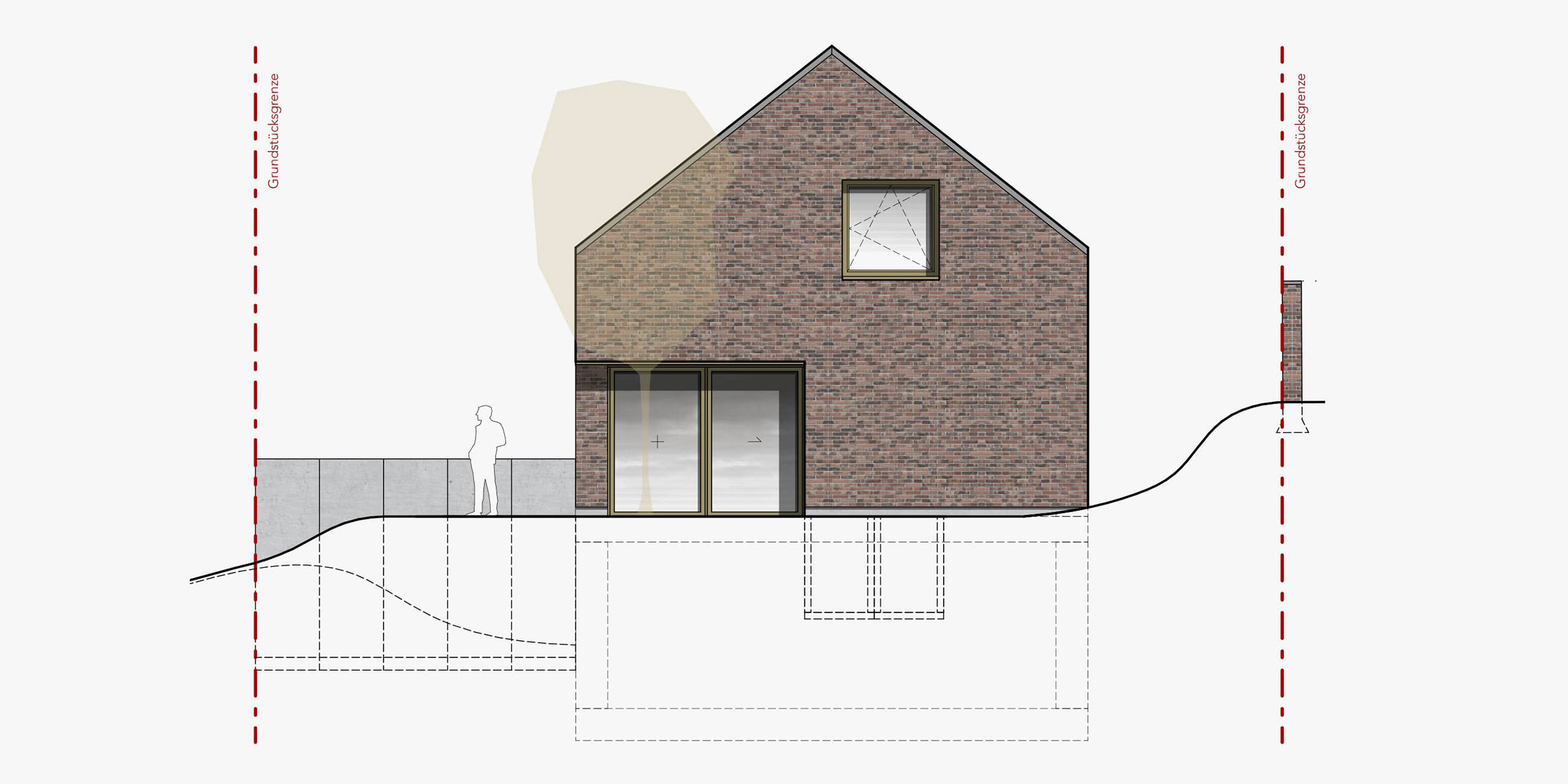 Außenansicht des Einfamilienhauses mit modernem Giebel