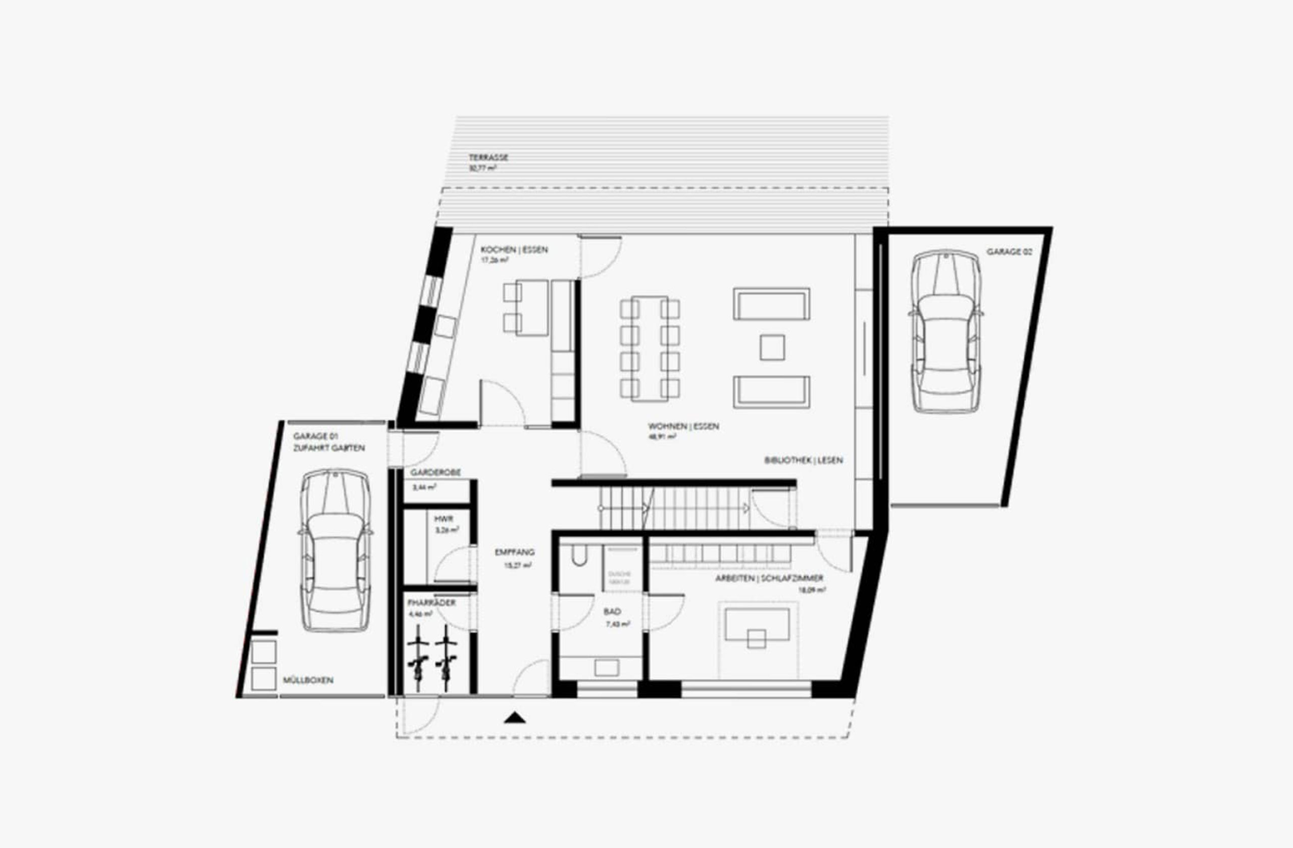Grundriss des Erdgeschosses des Wohnhauses GW24