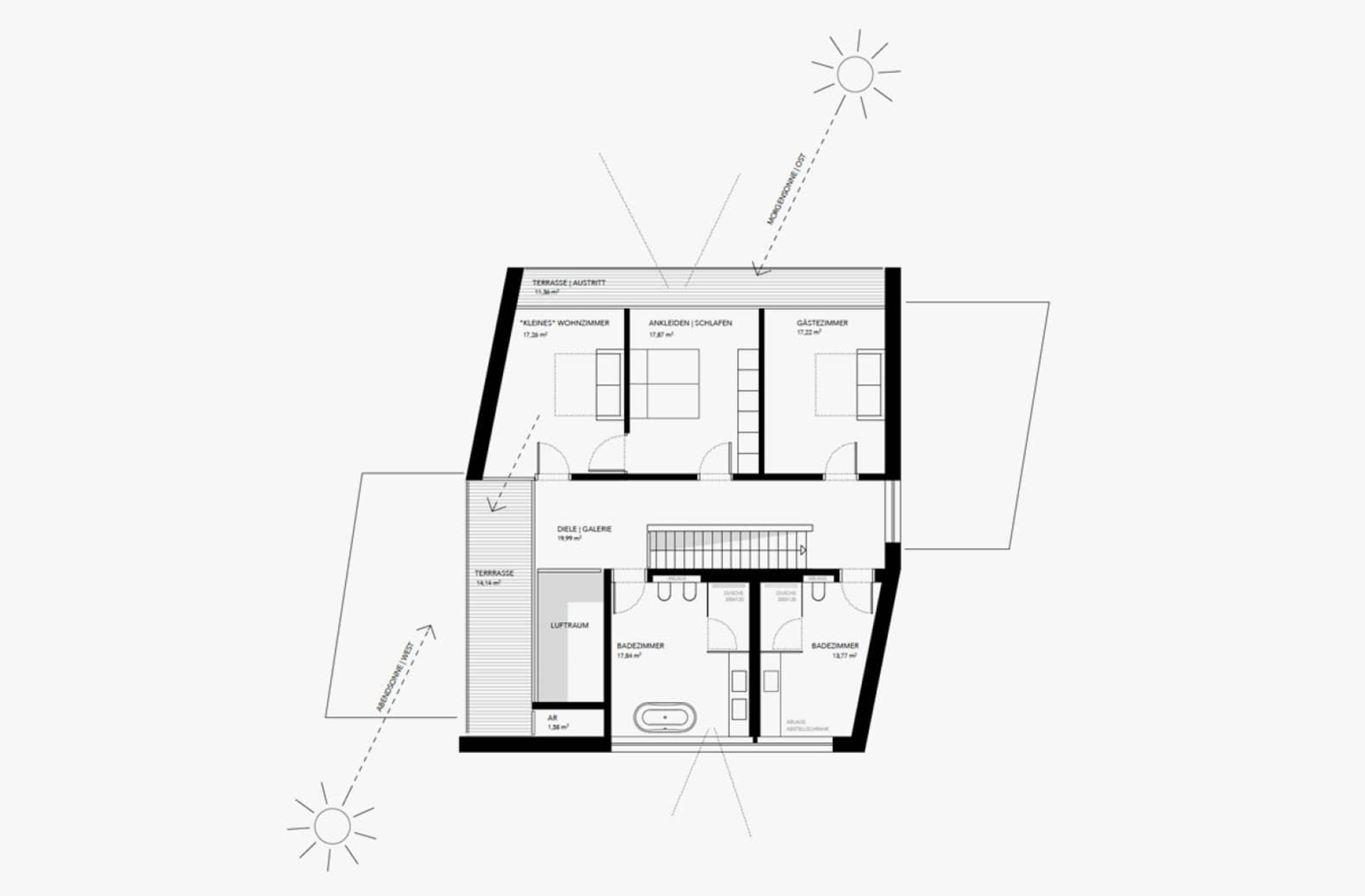 Grundriss des Obergeschosses des Wohnhauses GW24