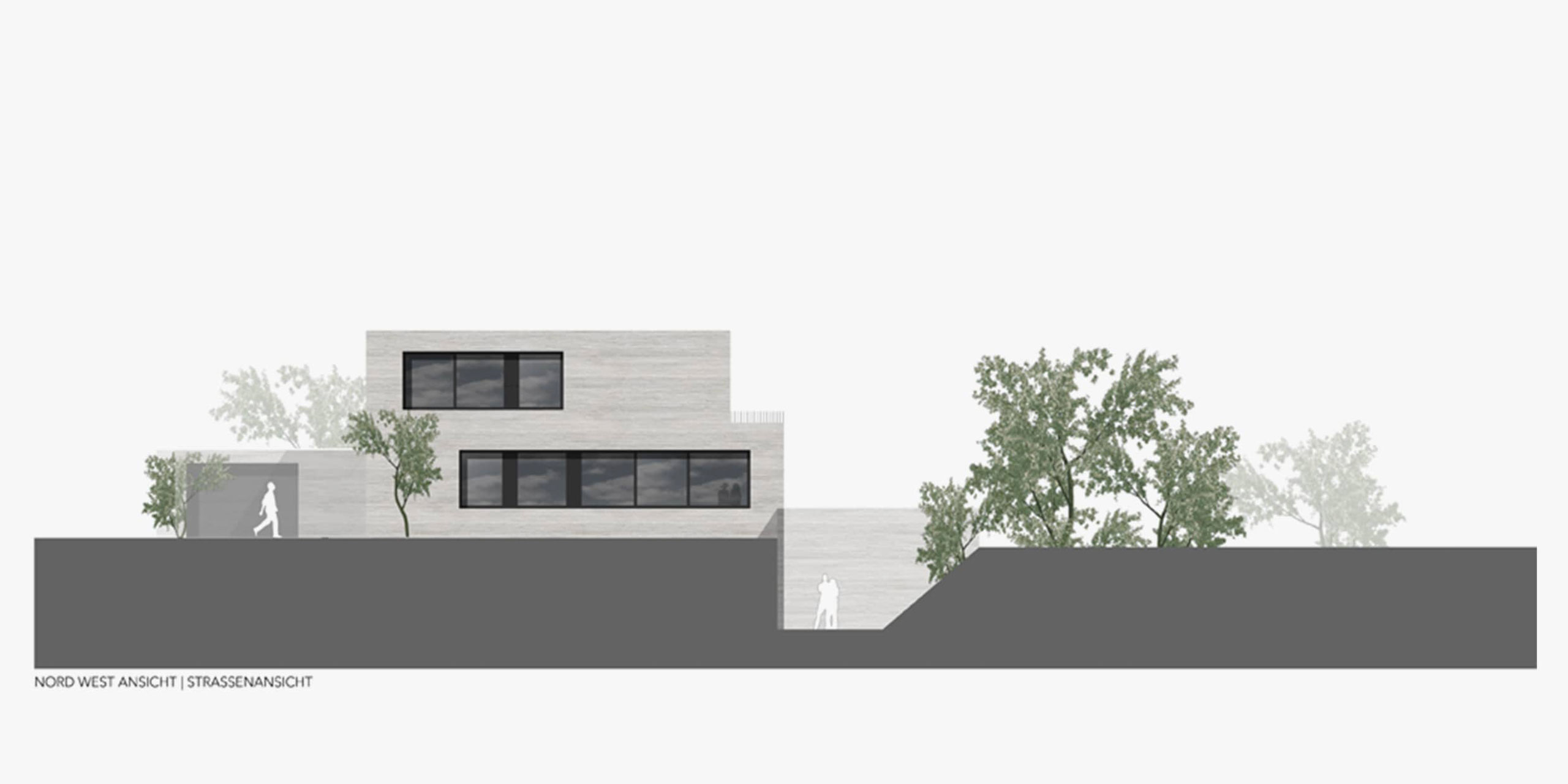 Querschnitt des Einfamilienhauses mit Lichtebenen und Treppenbereich