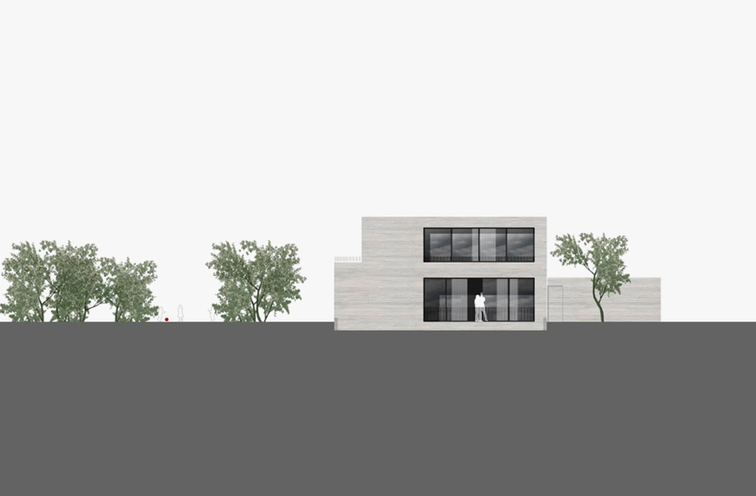 Seitenansicht eines Einfamilienhauses mit Staffelgeschoss