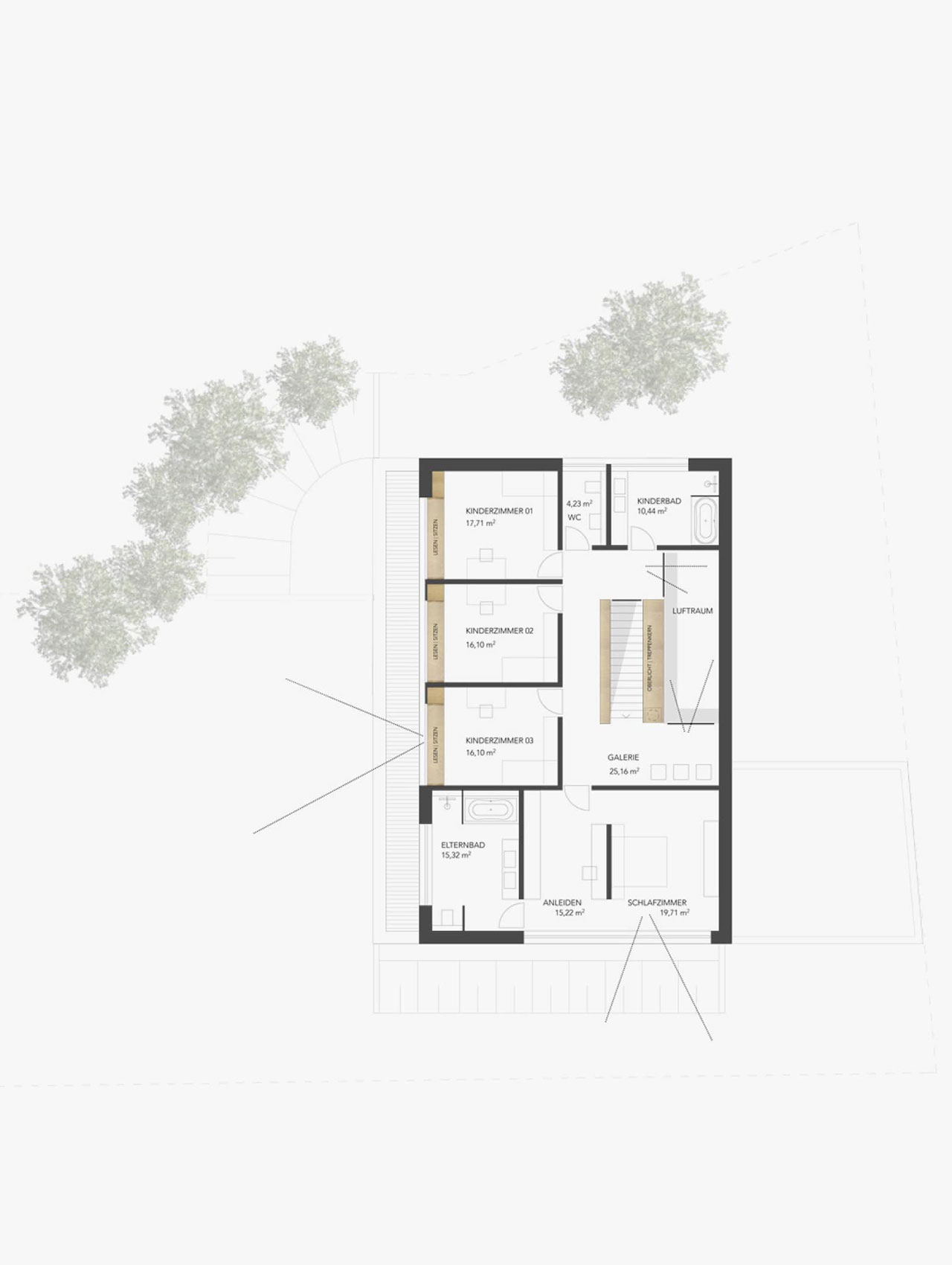 Grundriss des Untergeschosses eines Einfamilienhauses