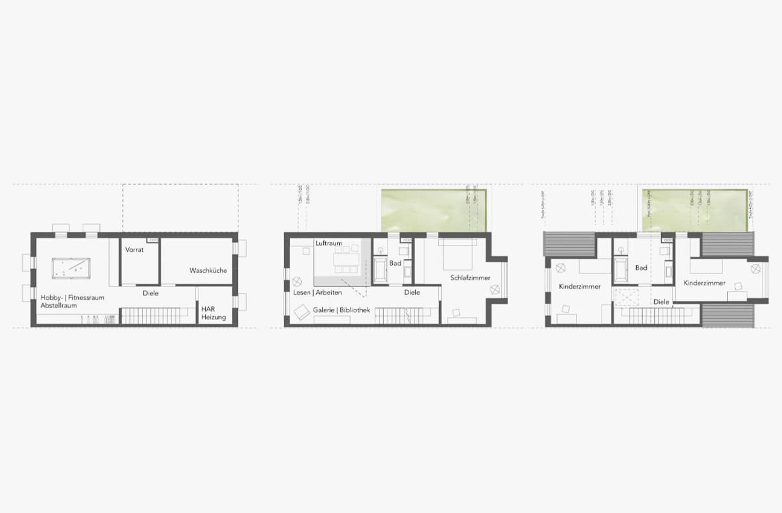 Übersicht der Grundrisse der Wohnhäuser im Wohnquartier Am alten Angerbach in Duisburg