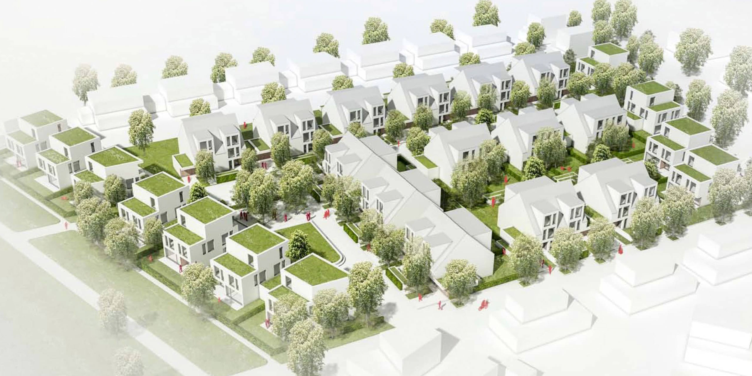 Vogelperspektive auf das Wohnquartier Am alten Angerbach in Duisburg