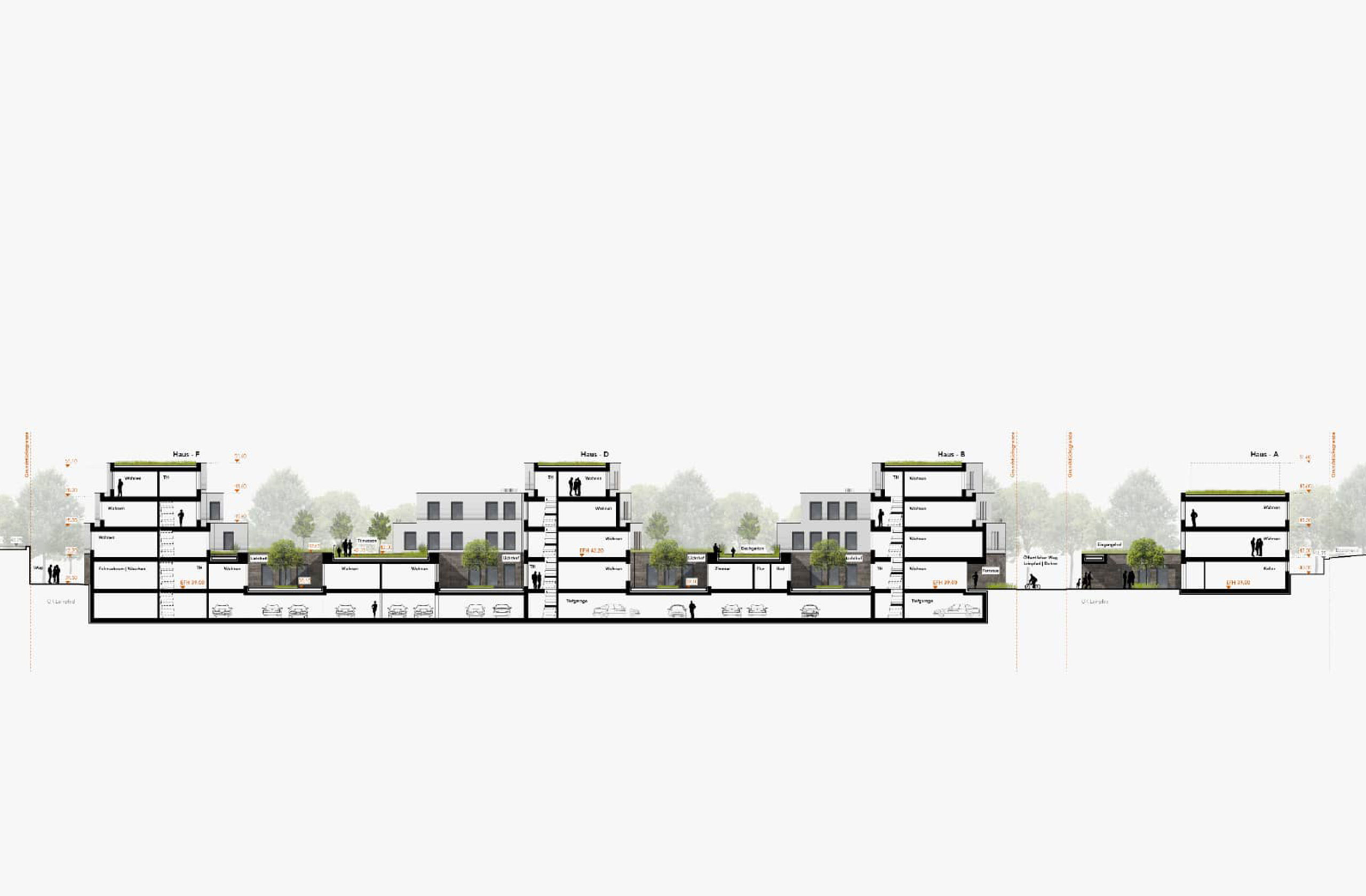 Längsschnitt des Wohnquartiers am Schleusenkanal mit Wasserlage