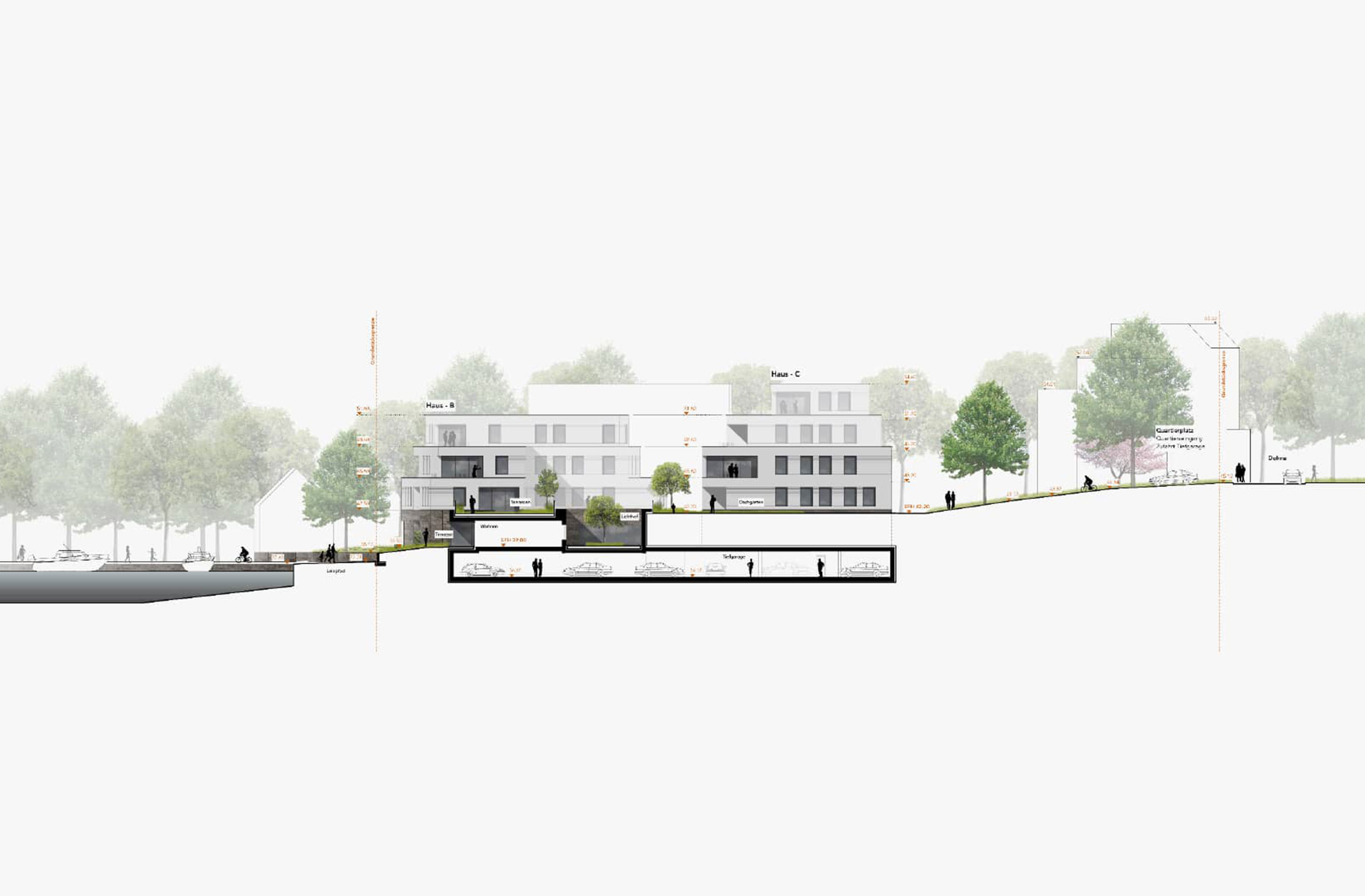 Querschnitt durch die Bebauung des Wohnquartiers am Schleusenkanal