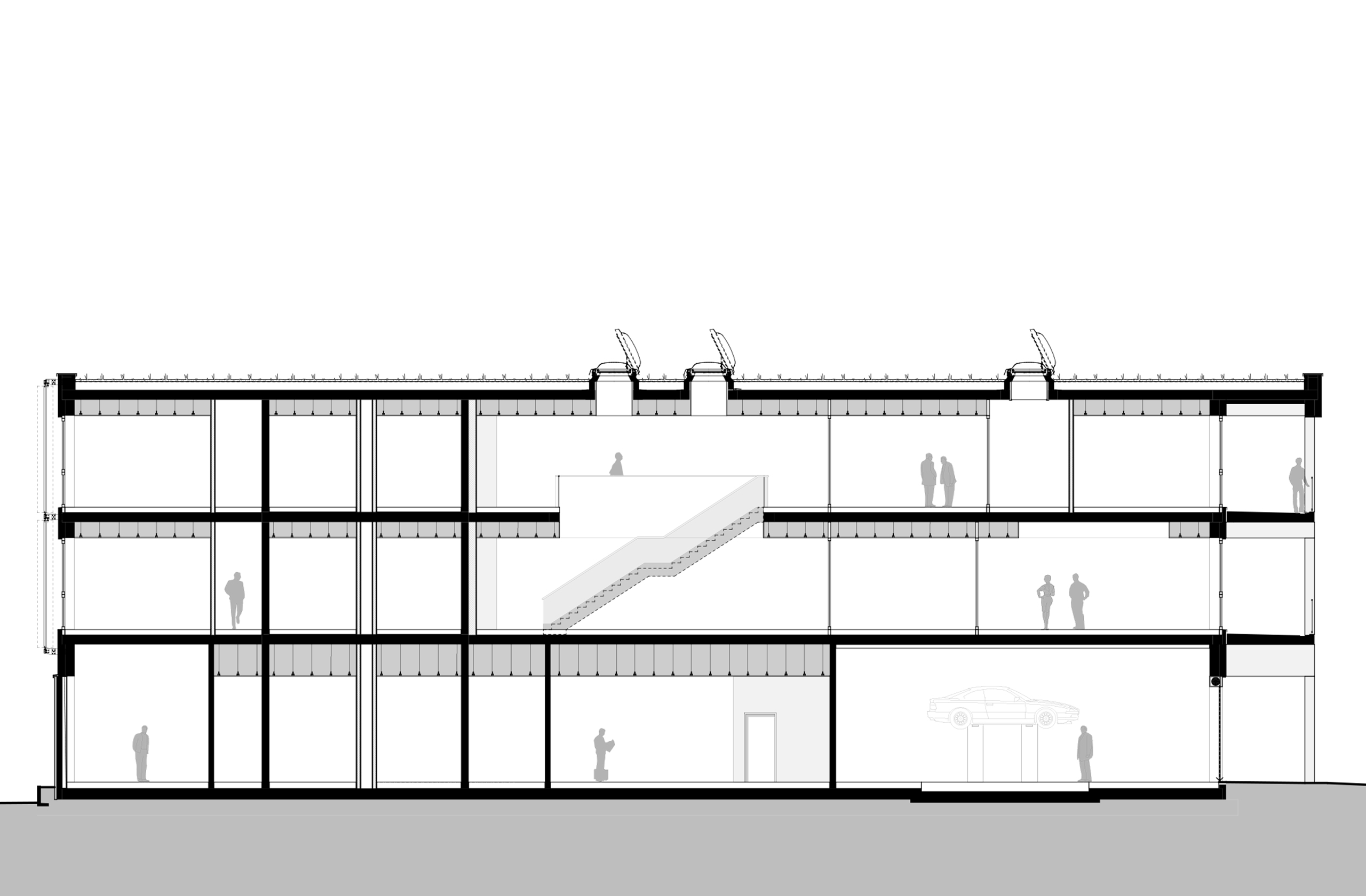 Grundriss des Obergeschosses mit Büroflächen und offenen Arbeitsbereichen