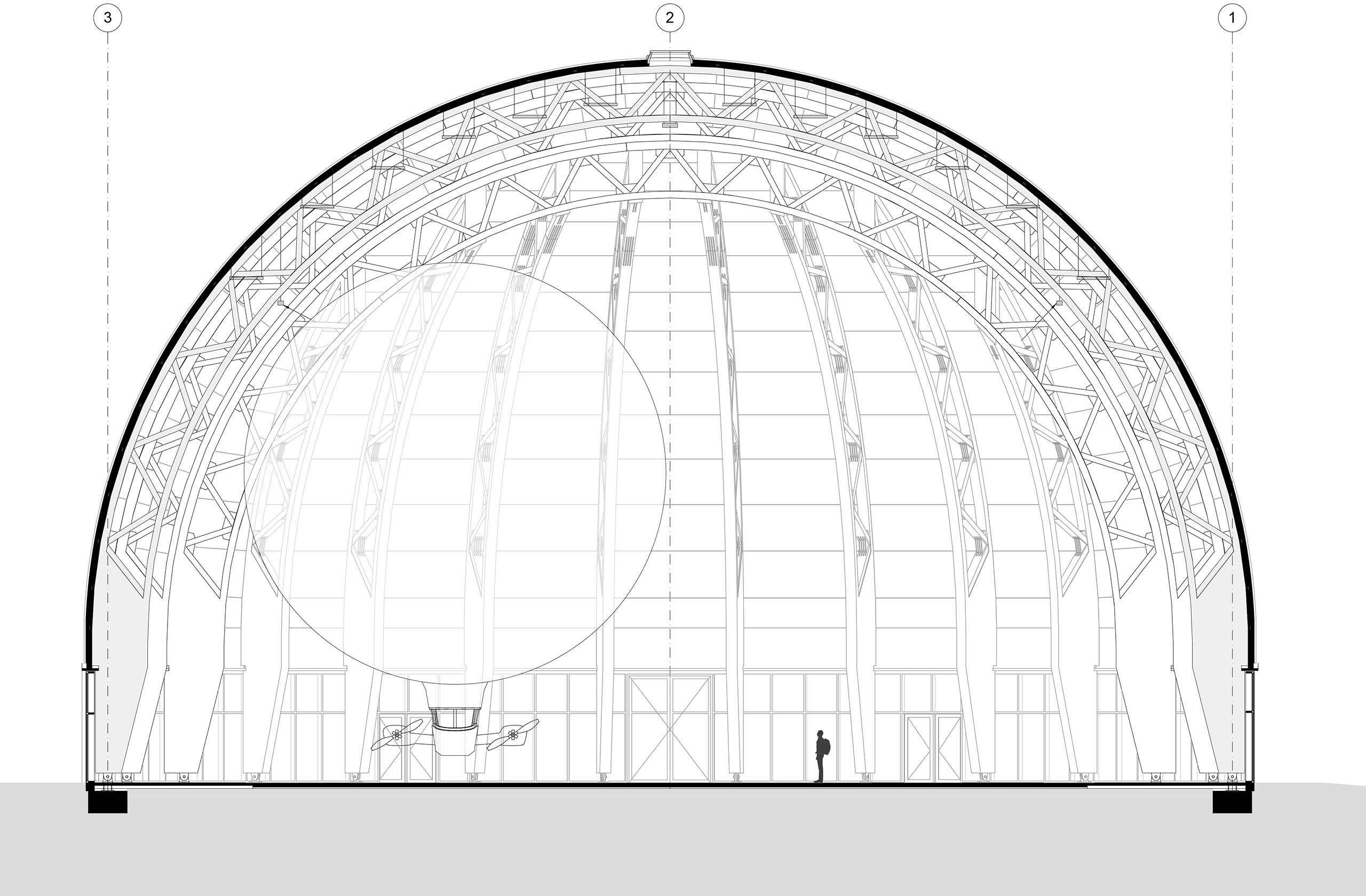 Schnittzeichnung durch den Luftschiffhangar
