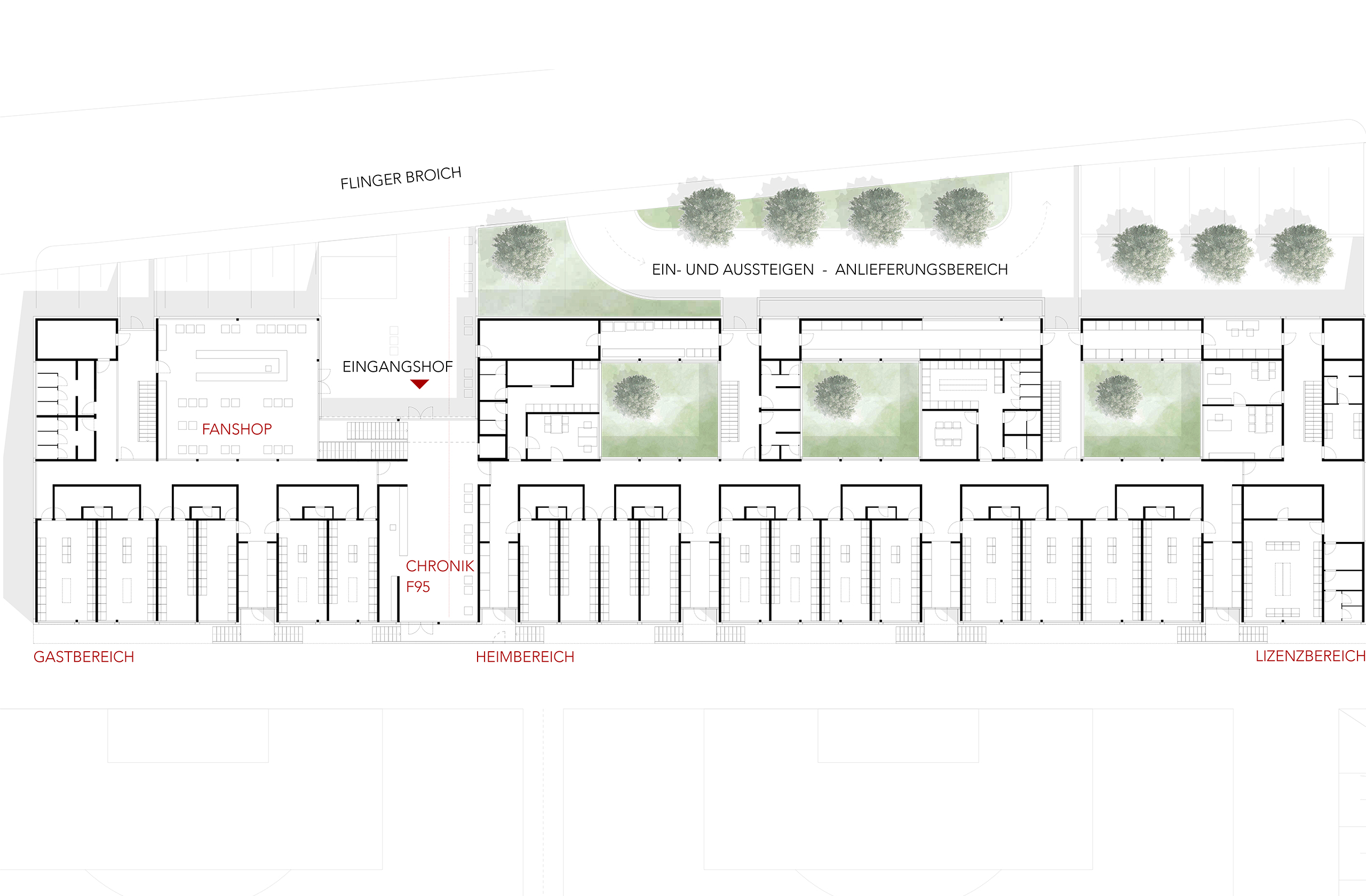 Gesamtgrundriss des Nachwuchsleistungszentrums F95 mit Außenanlagen