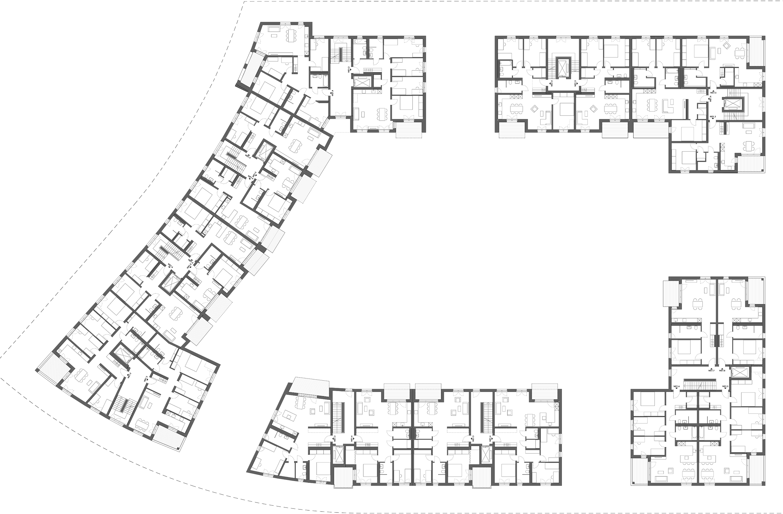 Grundriss des Obergeschosses im Wohnquartier Trapezblock