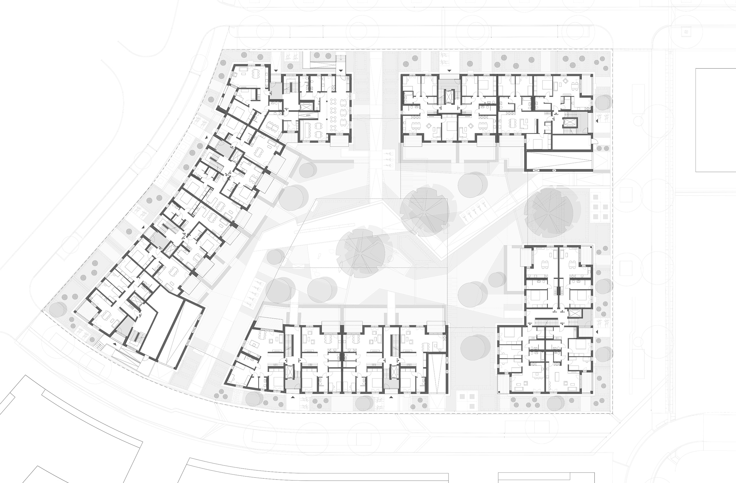 Grundriss des Erdgeschosses im Wohnquartier Trapezblock in Bochum