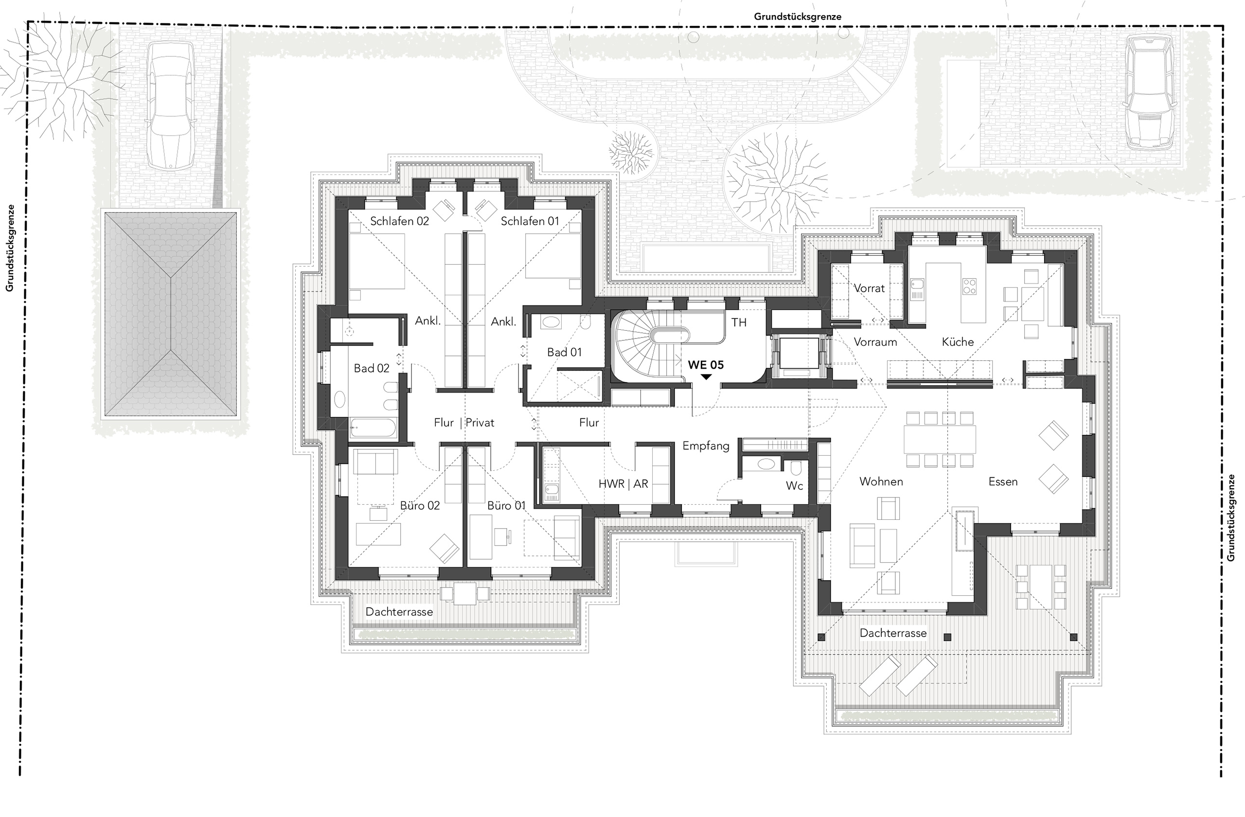 Grundriss Dachgeschoss mit Staffelgeschosswohnungen