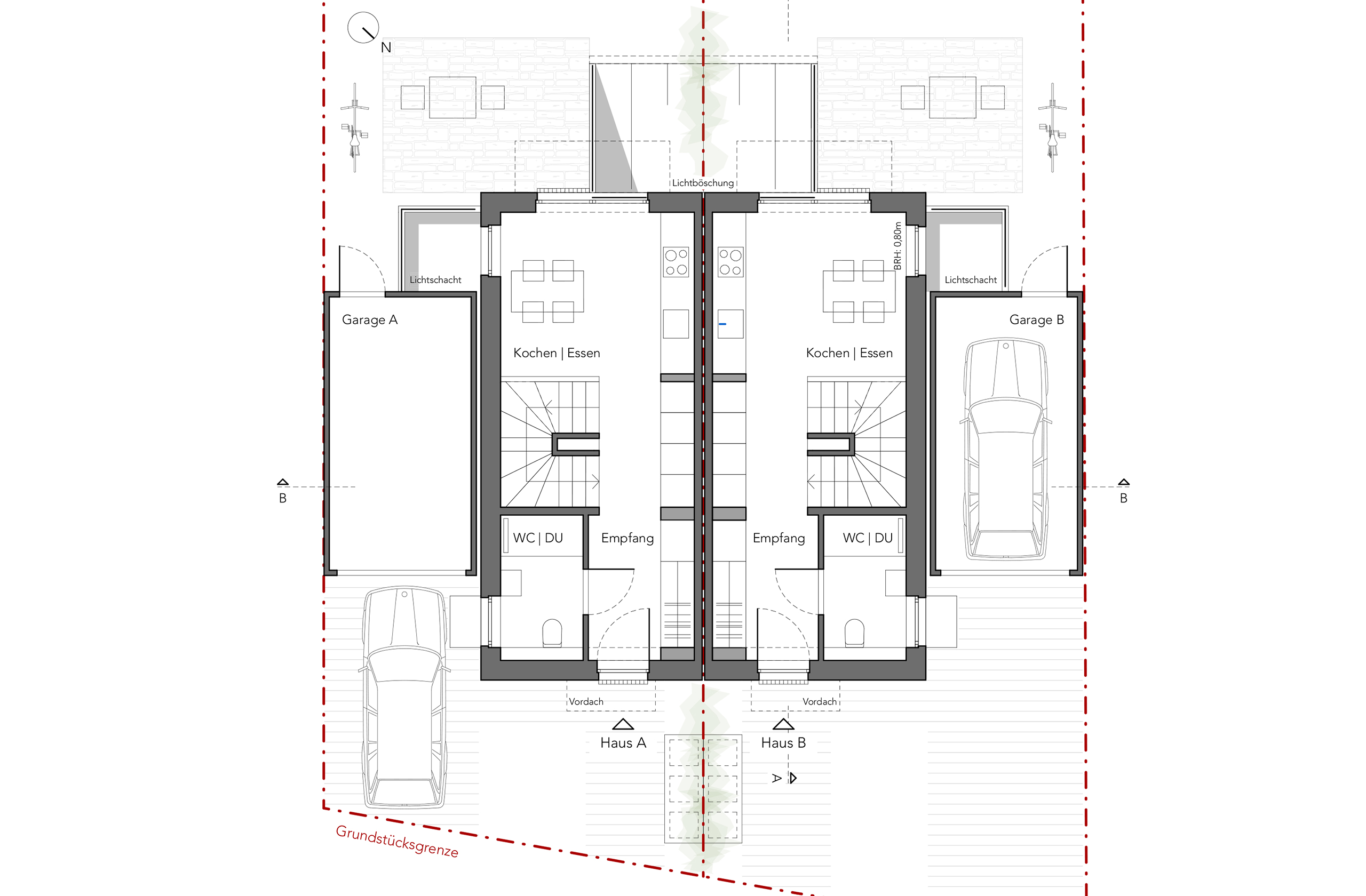 Grundriss des Erdgeschosses mit Eingangs- und Wohnbereich