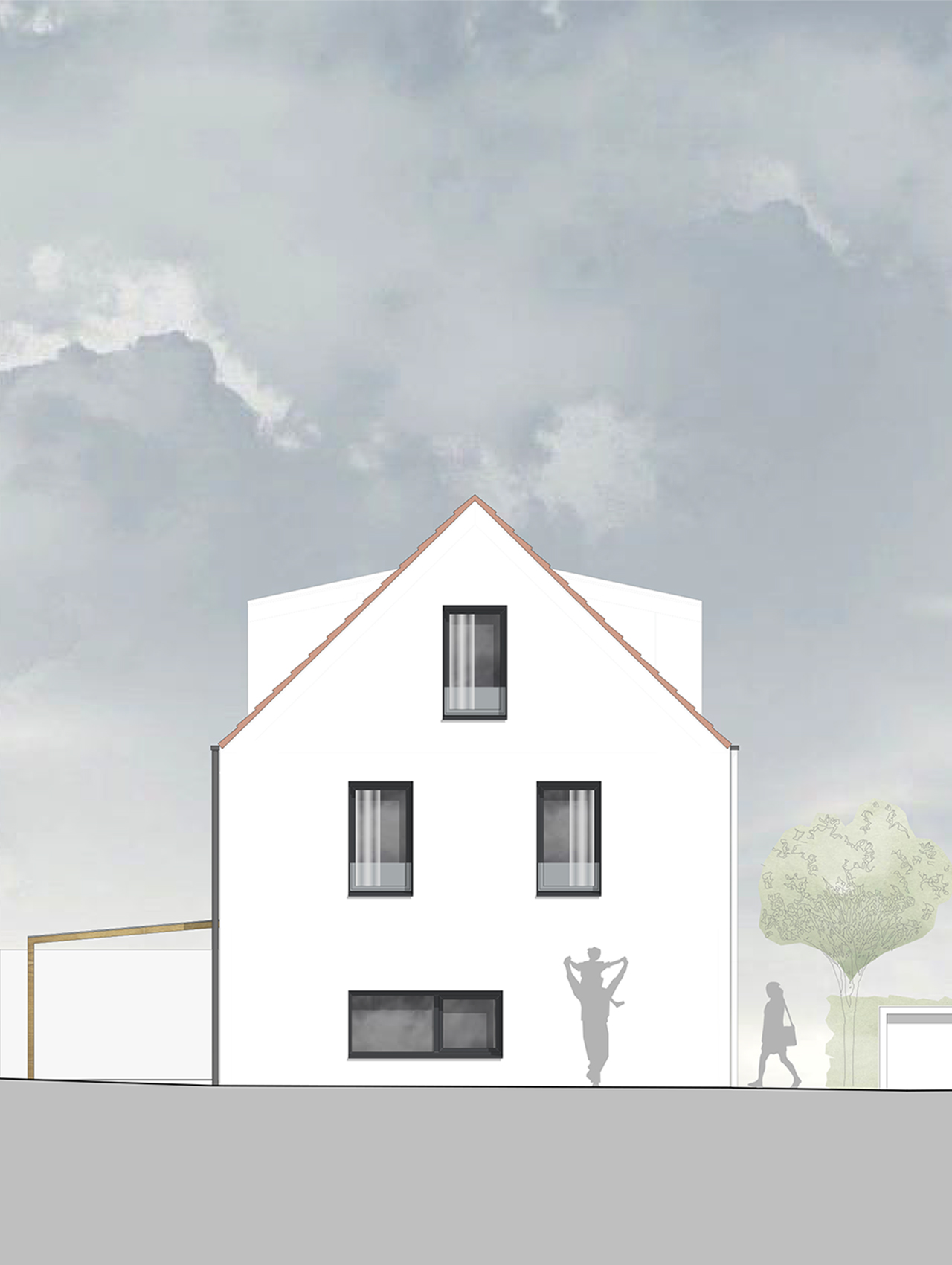 Rückansicht des Einfamilienhauses mit klarer Fassadengliederung