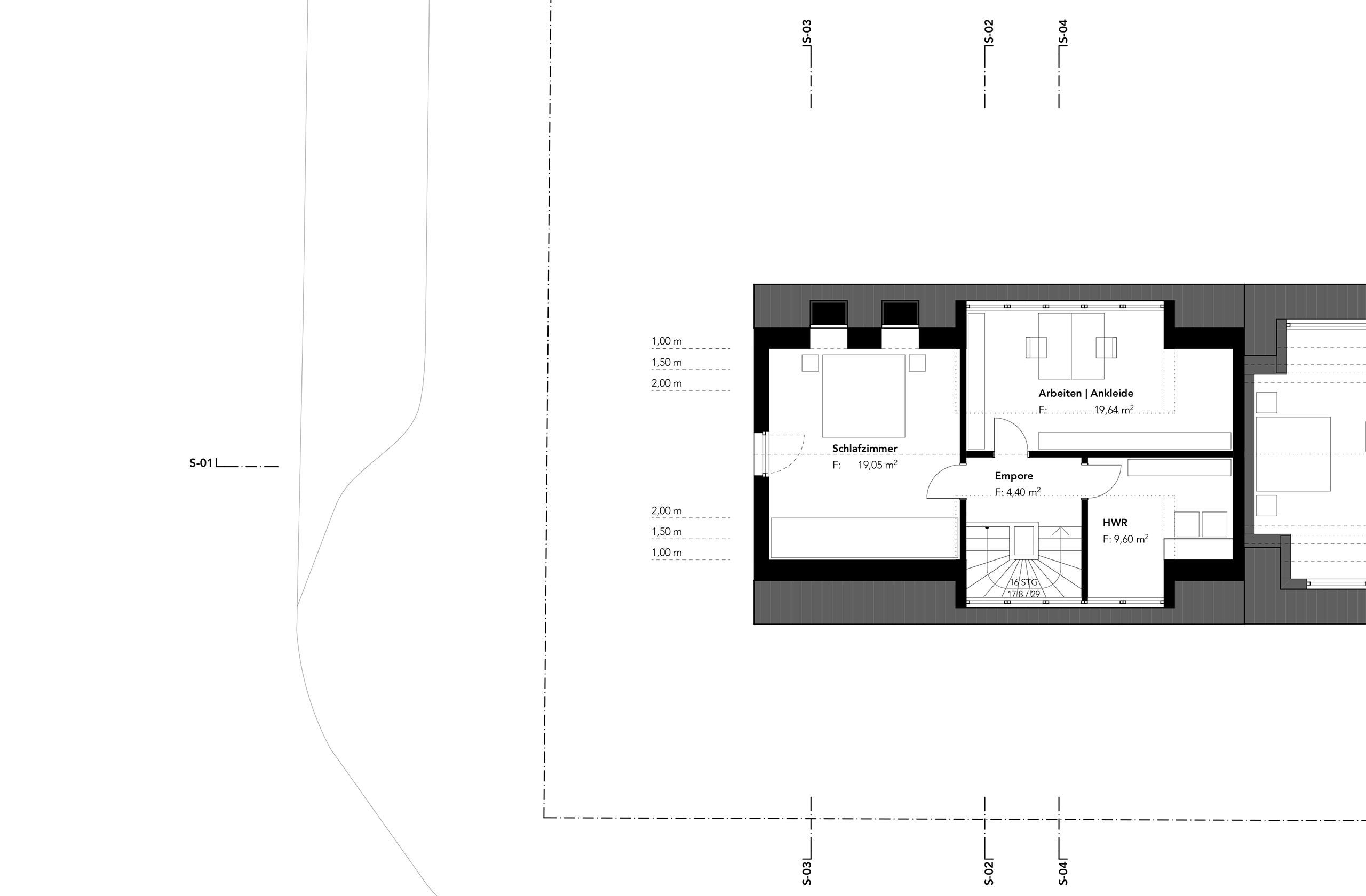 Grundriss des Obergeschosses mit Wohn- und Schlafräumen