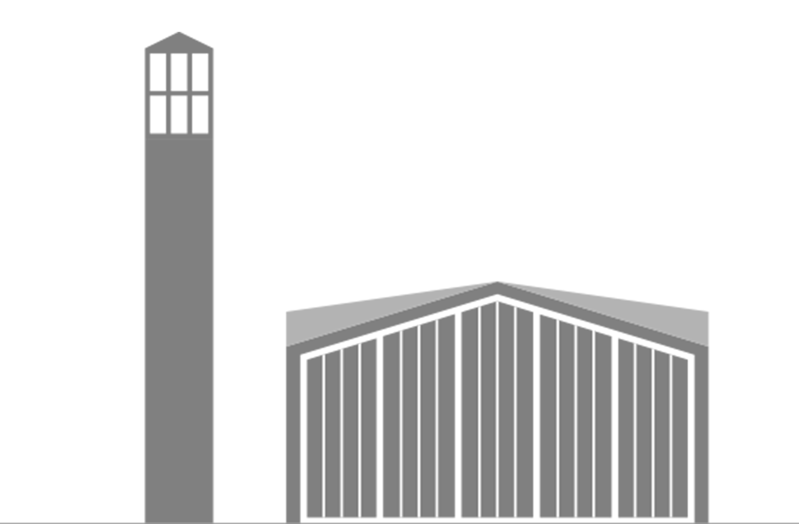 Fassadenansicht des Wohnquartiers mit Bezug zu bestehender Kirche