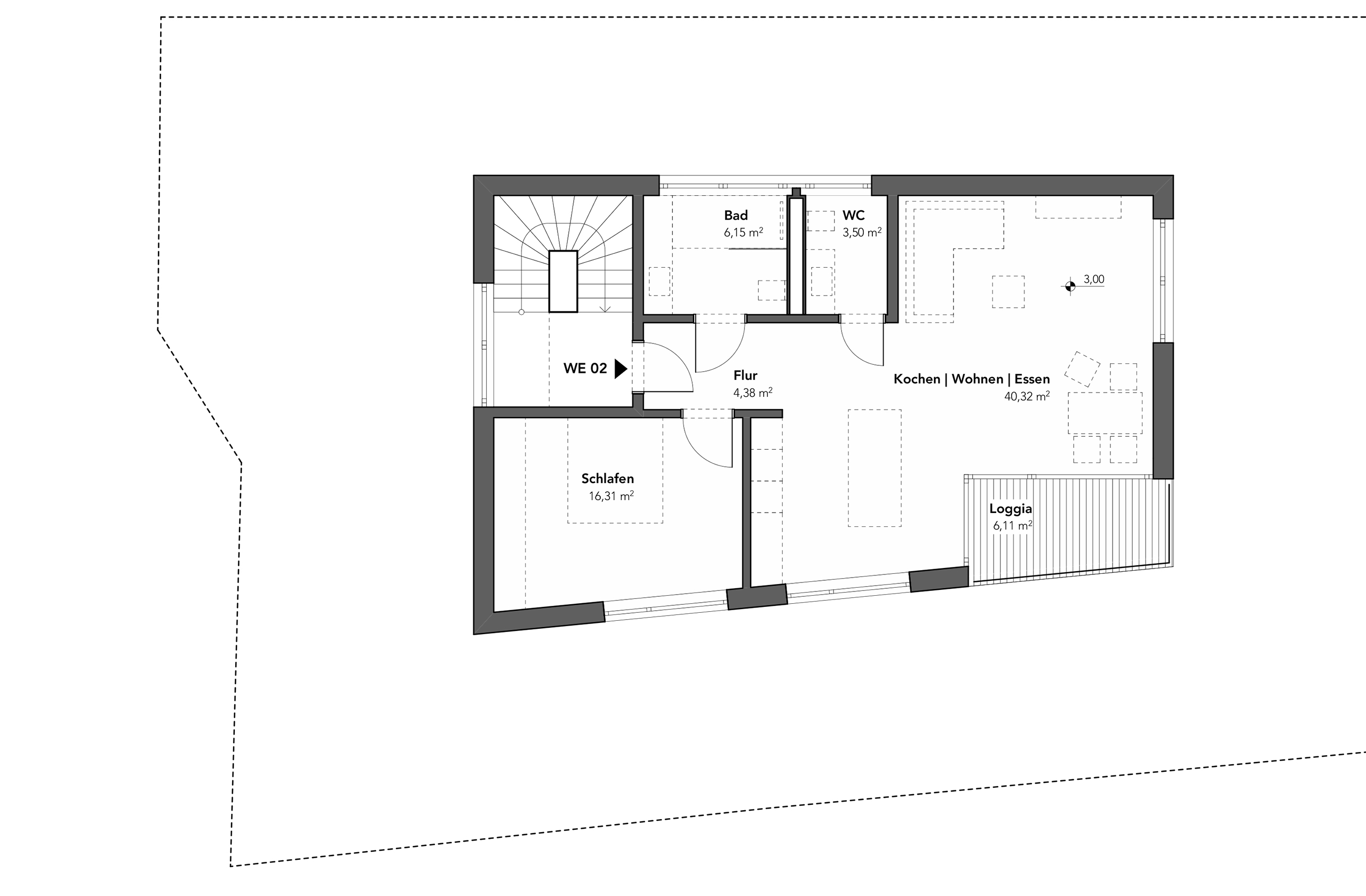 Grundriss mit Wohn- und Schlafbereichen