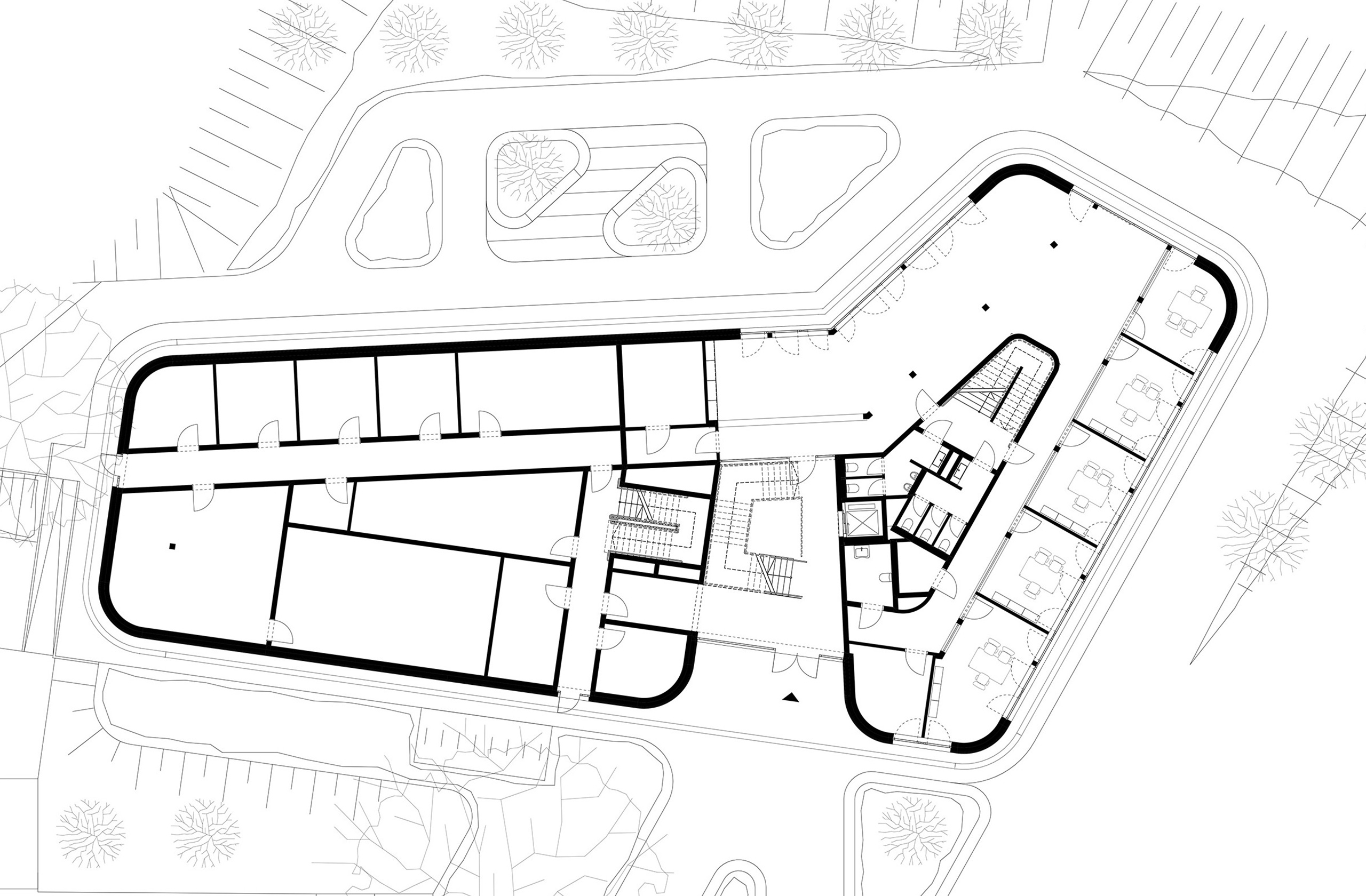 Grundriss des Obergeschosses des Ruhrtalbogen mit Büroräumen und Kommunikationszonen