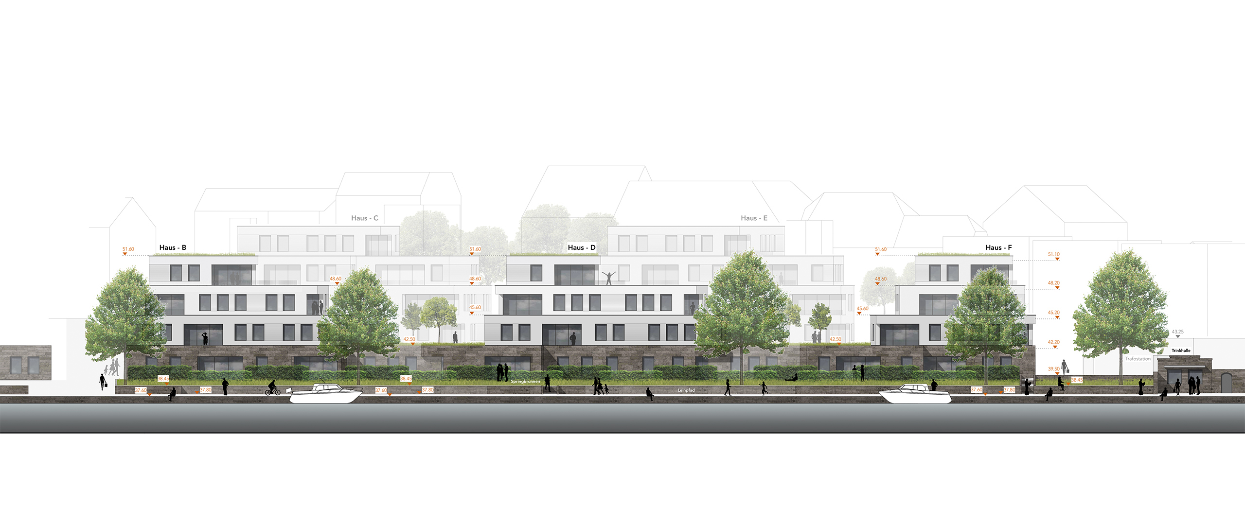 Gesamtansicht des Wohnquartiers am Schleusenkanal mit moderner Uferbebauung